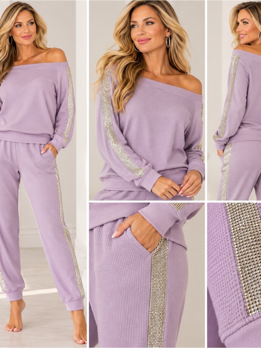 Boston Proper Lavender Rhinestone 2 Piece Jogger Lounge Set Size S